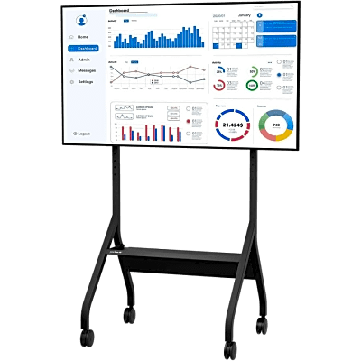 Carro Móvil para Pantalla Plana / 43" a 75"+ Displays / Altura Ajustable 49.8"-65.8" (126.5-167.1 cm) / Capacidad 150 lb (68 kg) / 4 Ruedas Dobles 4" (102 mm) / Gestión de Cableado Interno / Estructura Tubular / Incl