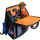 Mochila Profesional para Herramientas / 27 Bolsillos / Acceso Rápido y Estación de Trabajo / Base Moldeada Ancha / Interior Naranja / USB-C / Soporte para Lámpara
