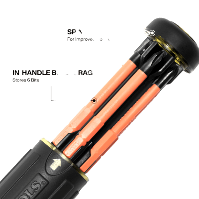 Destornillador Aislado 6-en-1 Auto-Lock / Aislado 1000V CAT III / Almohadilla de agarre / Almacenamiento de brocas integrado / Bits Philips #1 #2 / Slotted 3/16" 1/4" / Square #1 #2