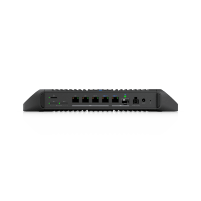 Cloud Gateway Industrial Rugerizado sin Ventilador con Puertos 10 GbE, 350W de Potencia Total para Despliegues PoE de Alta Densidad, Enrutamiento Avanzado y Almacenamiento microSD para Aplicaciones UniFi
