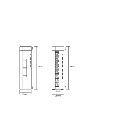 Módulo de Expansión Híbrido / 8 Entradas Digitales + 8 Salidas a Relevador / 24VDC / Diseño Slim 25 mm / Terminales Push-Type / Montaje Riel DIN / Inmunidad al Ruido Mejorada