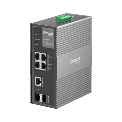 Switch Industrial Easy Managed / 6 Puertos Gigabit (4 PoE) / 120W PoE Budget / IP40 / -40°C a 75°C / 6kV Protección Rayos / Cloud Management Omada / DIN-Rail