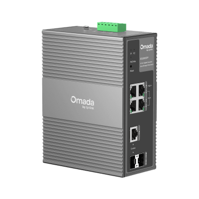 Switch Industrial Easy Managed / 6 Puertos Gigabit (4 PoE) / 120W PoE Budget / IP40 / -40°C a 75°C / 6kV Protección Rayos / Cloud Management Omada / DIN-Rail