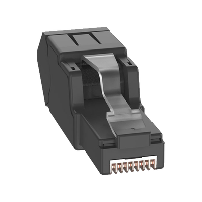 Plug RJ45 UTP, Instalación Angulada 45 Grados, Terminación en Campo Certificable, Compatible con Cat5e, Cat6 y Cat6A, Color Negro