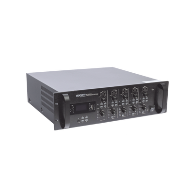 Mezclador Amplificador de Audio - 4 zonas de 240W RMS Hasta 960W | 4 Canales | 5 Entradas | MP3 Tuner USB/SD | 1 Entrada de Micrófono