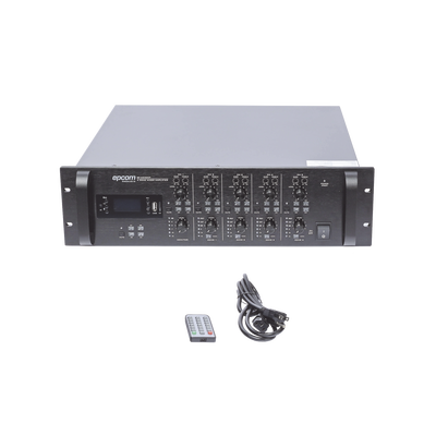 Mezclador Amplificador de Audio - 4 zonas de 240W RMS Hasta 960W | 4 Canales | 5 Entradas | MP3 Tuner USB/SD | 1 Entrada de Micrófono