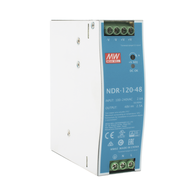 Fuente de poder industrial de 120 W, salida 48 Vcc, entrada 90~264 VCA, para montaje en riel DIN,