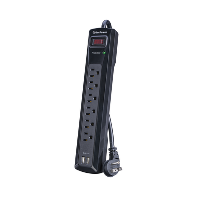 Multicontacto Con Supresor de Picos, Voltaje de Entrada 125 Vca NEMA 5-15P, Con 6 Salidas NEMA 5-15R, 2 Puertos de Carga USB, 1200 Joules