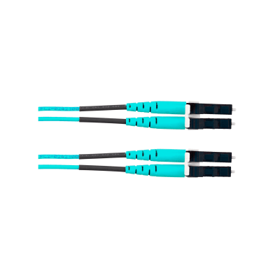 Jumper de Fibra Óptica Multimodo 50/125 OM4, LC-LC Duplex, OFNR (Riser), Color Aqua, 12 Metros (39.37 Pies)