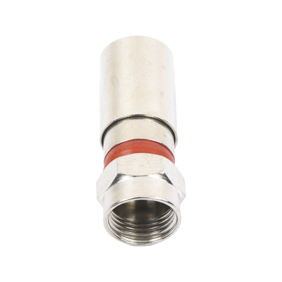 Conector F Macho de Compresión, Metálico para cable RG-59, Cuerpo de Bronce Niquelado.