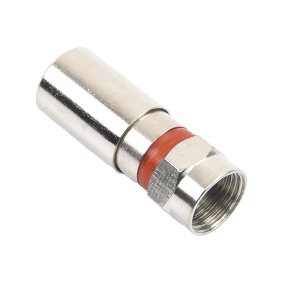Conector F Macho de Compresión, Metálico para cable RG-59, Cuerpo de Bronce Niquelado.