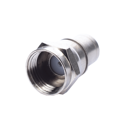 Conector F Macho Plegable, Con PIN para Cable RG-59, Cuerpo de Bronce Niquelado.