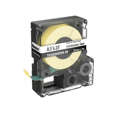 Casete de Etiquetas de Vinilo de Cinta Continua, Color Negro Sobre Amarillo, Uso Interior/Exterior, 9 mm de Ancho x 7 Metros (22.97 Pies) de Largo