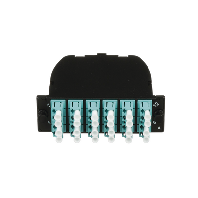 Casete OptiCom de Fibra Óptica Multimodo OM3, Con 2 Conectores MPO a 12 LC Duplex, Polaridad Método A, Pérdida de Inserción Estándar