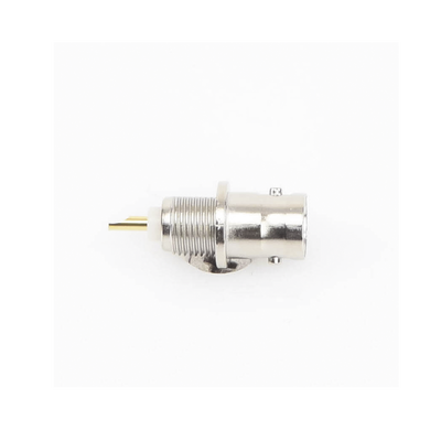 Conector BNC Hembra de Montaje Frontal D-Plano, Soldable, Rondana de Seguridad, Níquel/ Oro/ Delrin.