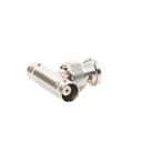 Adaptador en T para 50 Ohm de BNC Macho a Doble BNC Hembra, Troquelado, Níquel/ Oro/ Delrin.