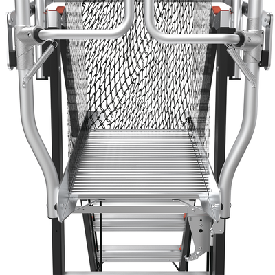 Escalera de Fibra de Vidrio  con Jaula de 8'-14' (2.44 - 4.27 m). Con Ajuste en Ruedas (RATCHET™ Leveler) (SKU:18515-817).