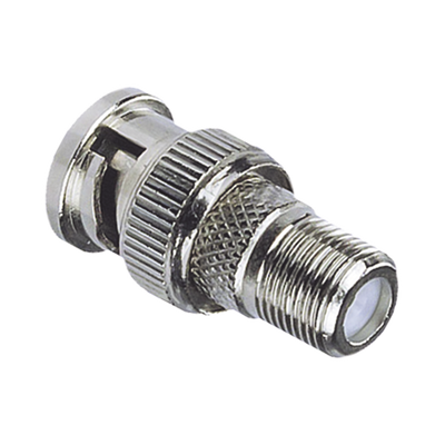 Adaptador en Linea para Video, de Conector BNC Macho a F Hembra, 50 Ohm, Níquel/Oro/Teflón.