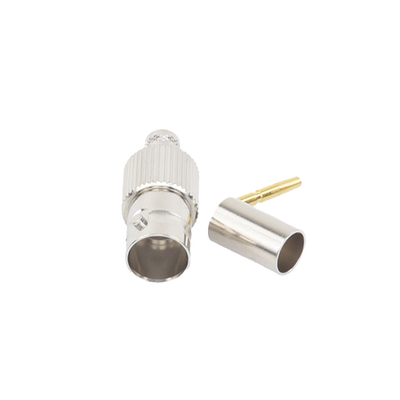 Conector BNC Hembra, 75 Ohm, Anillo Plegable, para RG-59/U, Níquel/ Oro/ Delrin.