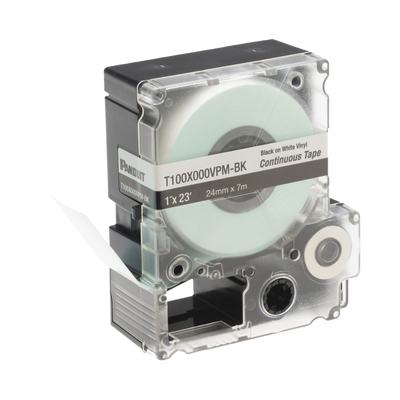 Casete de Etiquetas de Vinilo de Cinta Continua, Color Negro Sobre Blanco, Uso Interior/Exterior, 24 mm (0.94 Pulgadas) de Ancho x 7.6 Metros (24.93 Pies) de Largo