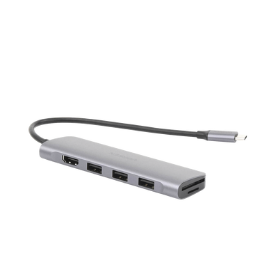 HUB USB-C Multipuertos / HDMI 4K@30Hz  / 3 Puertos USB-A 3.0 / Lector Tarjeta SD+TF (Uso Simultáneo) / 6 en 1 / Carcasa de Aluminio.