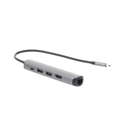 HUB USB-C (Docking Station) 5 en 1 | Ultra Delgado | 2 USB-A 3.1 a (5 Gbps) | HDMI 4K@60Hz | RJ45 (Gigabit Ethernet) | USB-C PD Carga Rápida 100W | Soporta OTG | Chips Inteligentes | Pequeño y Ligero | Caja de Aluminio.