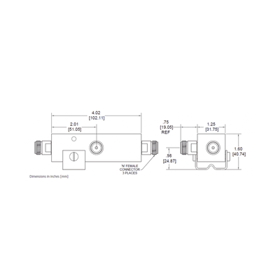 Separador 20dB (100:1) Tap 350-5930MHz 500W -161dBc TIPO N IP67 .