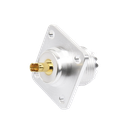 Conector UHF Hembra (SO-239) para Montaje de Chasis con 4 Hoyos a 18 mm, Terminal Soldable, Plata/ Oro/ Teflón.