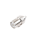 Conector UHF Hembra (SO-239) en Línea, de Anillo Plegable para Cable RG-58/U, RG-142/U, Níquel/ Plata/ Delrin.