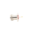 Conector N Hembra de Montaje de Panel con 4 perforaciones a 12.7 mm, soldable.