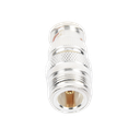 Adaptador en Linea para 50 Ohm, de Conector N Hembra a BNC Macho, Plata /Oro /Teflón.