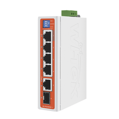 Switch Industrial / 4 Puertos 10/100 Mbps con PoE 802.3af/at / 2 Puertos Uplink Gigabit (1 Rj45 - 1 SFP) / PoE Hasta 250 m