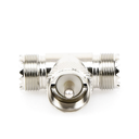 Adaptador en forma T, de Conector UHF Macho (PL-259) a Doble UHF Hembra (SO-239), Níquel/ Plata/ Delrin.