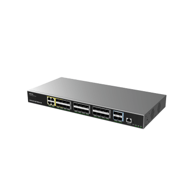 Switch de Agregación Capa 3 / 4 Puertos Gigabit Ethernet / 24 Puertos Gigabit SFP / 4 Puertos 10Gigabit SFP+ / QoS Integrada / Soporte IPv6 e IPv4 / Seguridad Avanzada / Stacking /