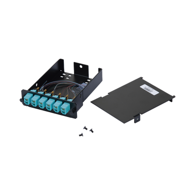 Placa Acopladora de Fibra Óptica FAP, Con 12 Pigtails y 6 Conectores LC Duplex (12 Fibras), Para Fibra Multimodo OM3/OM4, Color Aqua
