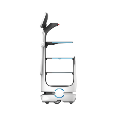 Robot de Servicio Dinerbot T10 / Entregas y Publicidad Multimodal / Autonomía 8 Horas / Carga 40 kg (88 lbs) / Pantalla Táctil 11.6" / Evasión Obstáculos 300° / Velocidad 1 m/s (3.28 ft/s)