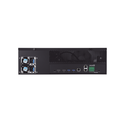 NVR de 64 canales /  Hasta 32 MP / H.265 & Wisestream / Procesamiento 400 Mbps / 3 Puertos de Red / Raid 5-6 / 16 bahias para disco duro (no incluidos)
