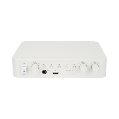 Amplificador | Bluetooth | 2 Canales con Control de volumen Independiente | 30 W por Canal | Salida 4-8 Ω x 2 | 100V COM x 2 | Una Zona | Música Ambiental