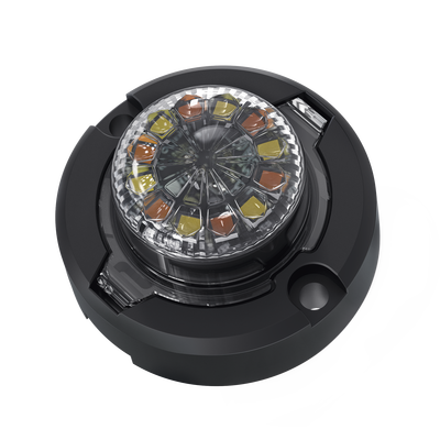 Estrobo Oculto de 12 LED, Brida negra, 12 Vcd, Rojo/Azul, Lente transparente