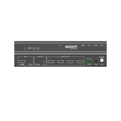 Videowall 4K 1x4 | HDMI & USB-C | 8 Modos de Visualización | Audio Óptico/Analógico | Control RS-232/IR | Plug & Play