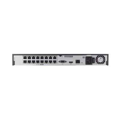 NVR 16 canales grabacion hasta 8MP / H.265 / P2P Wisenet / 16 puertos PoE Plug and Play / 80 Mbps para grabacion.