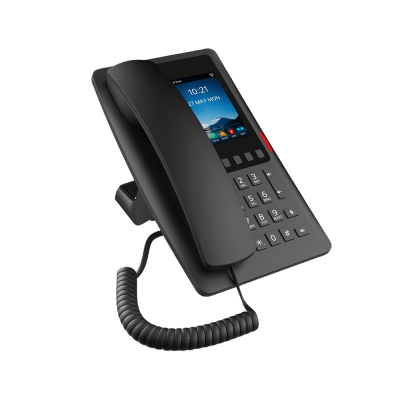 Teléfono IP Hotelero Wi-Fi 6 / Pantalla IPS 3.5" 320x480 / 2 Líneas SIP / 5 Teclas Programables / Puerto USB-A / PoE 802.3af / Audio HD / Diseño Negro