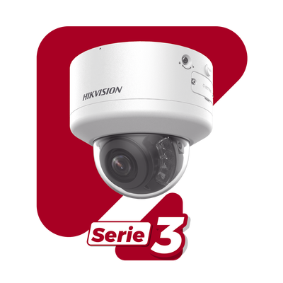 Domo IP 4 Megapixel / Lente Mot. 2.7 a 13.5 mm / Dual Light (40 mts IR + 40 mts Luz Blanca  / Exterior IP66 / IK10  / Audio y Alarma I/O / PoE+ / ONVIF / Micro SD / 4 Analíticos: AcuSense, Deteccion Facial, Conteo de Personas por Cruce y Zona