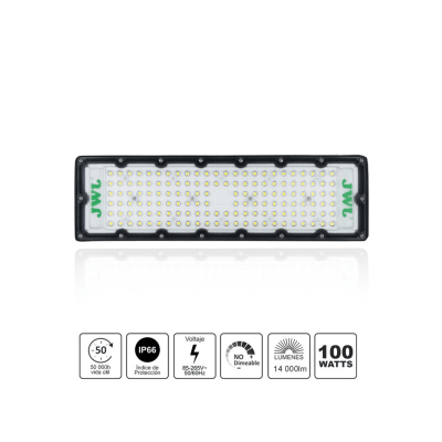 Reflector LED 100 W /350 x 100 mm / 85 - 265 Vca~ 50/60Hz / TCC 6 500 K / Uso en exterior.