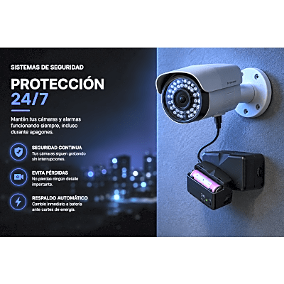 UPS de CD 25 W / Entrada 120 Vca / Salida 12 Vcd / Clavija NEMA 5-15P de entrada / Batería de Litio