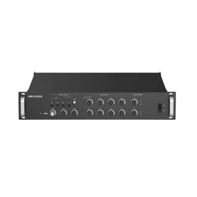 Amplificador de audio | 2 zonas de 250W  | 100V/70V | Calendarización de eventos | Biblioteca de Materiales de Audio | Entrada de Alarma | Hik-connect /Hikcentral profesional