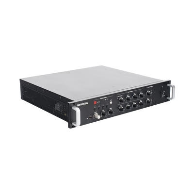 Amplificador de audio | 2 zonas de 250W  | 100V/70V | Calendarización de eventos | Biblioteca de Materiales de Audio | Entrada de Alarma | Hik-connect /Hikcentral profesional