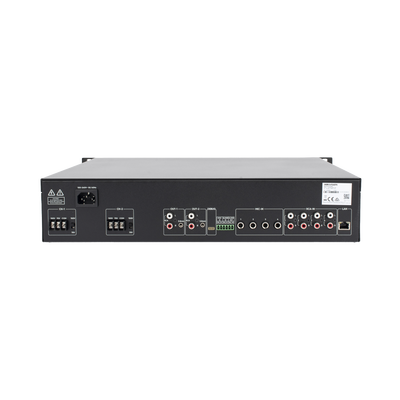 Amplificador de audio | 2 zonas de 250W  | 100V/70V | Calendarización de eventos | Biblioteca de Materiales de Audio | Entrada de Alarma | Hik-connect /Hikcentral profesional