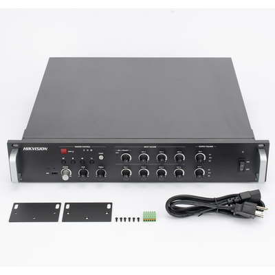 Amplificador de audio | 2 zonas de 250W  | 100V/70V | Calendarización de eventos | Biblioteca de Materiales de Audio | Entrada de Alarma | Hik-connect /Hikcentral profesional