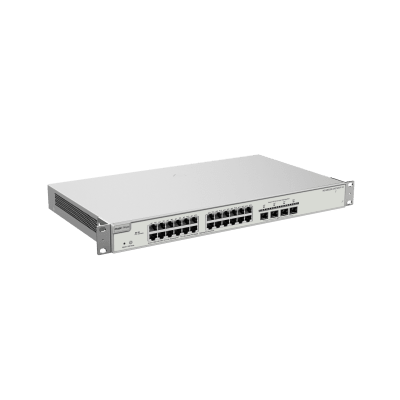 Switch Administrable Capa 3 con 24 puertos Gigabit PoE 802.3af/at + 4 SFP+ para fibra 10Gb, gestión gratuita desde la nube, 370w